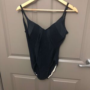 Vintage 1980s 1990s Black Open Back One Piece Swimsuit